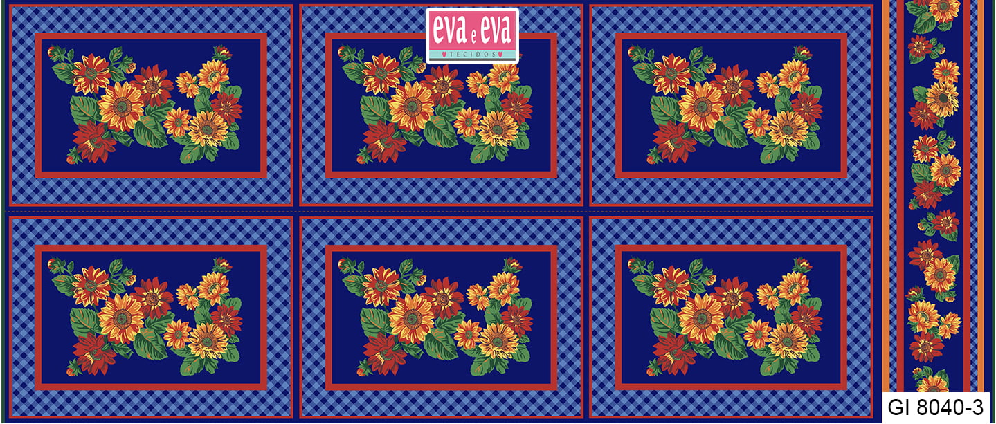 Tecido tricoline estampada da Eva e Eva - Coleção Girassol - GI8040-3 - Largura 1,40 / 1,50