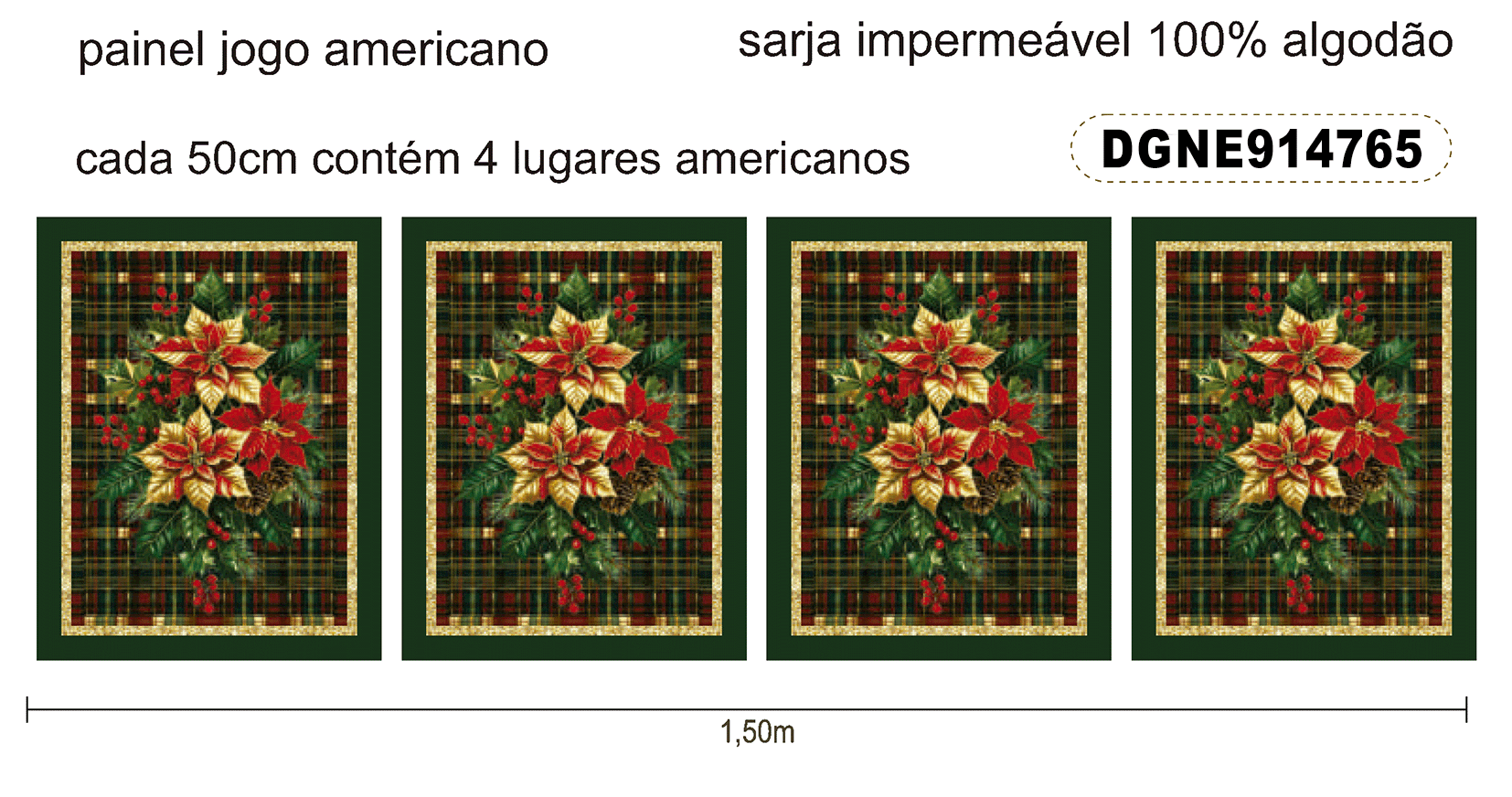 TECIDO SARJA IMPERMEÁVEL EXCLUSIVO 100% ALGODÃO - NATAL ELEGANCE - JOGO AMERICANO NATAL - DGNE914765