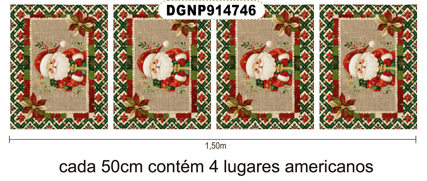 TECIDO SARJA IMPERMEÁVEL EXCLUSIVO 100% ALGODÃO- NATAL PATCHWORK - JOGO AMERICANO NATAL - DGNP914746