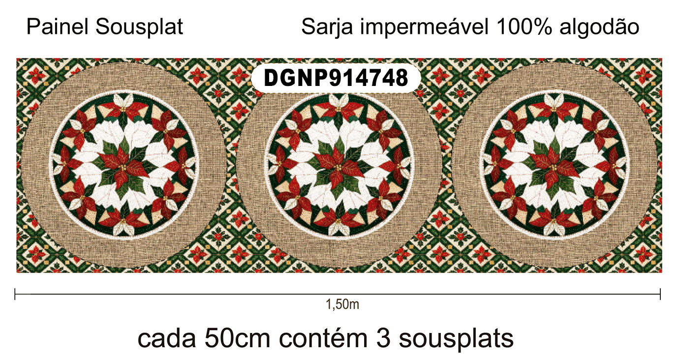 TECIDO SARJA IMPERMEÁVEL EXCLUSIVO 100% ALGODÃO - NATAL PATCHWORK - SOUSPLAT NATAL - DGNP914748