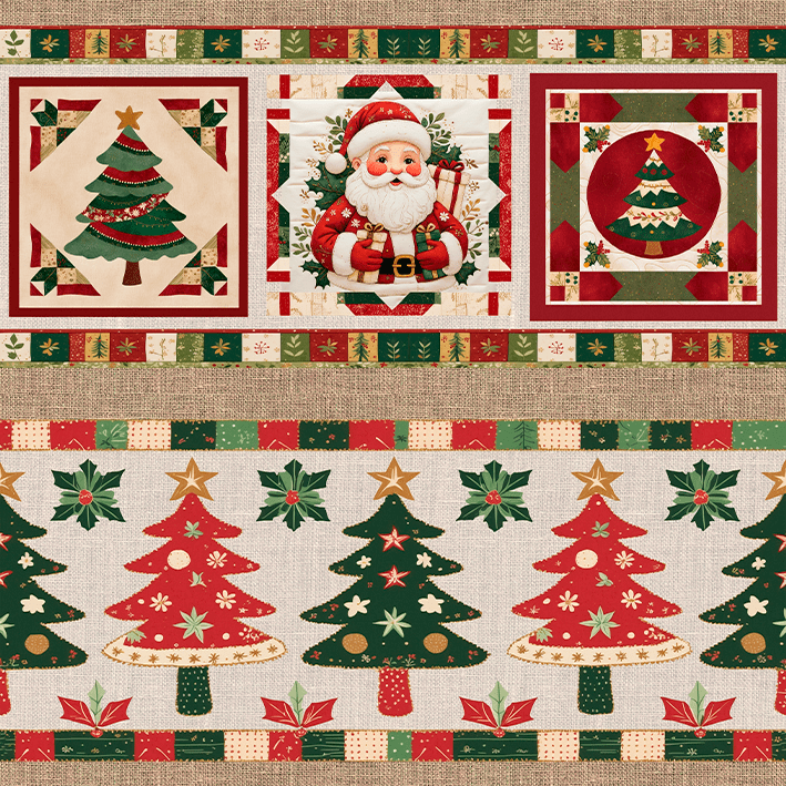 TECIDO TRICOLINE EXCLUSIVO 100% ALGODÃO - NATAL PATCHWORK - BARRADO NATAL - DGNP914742