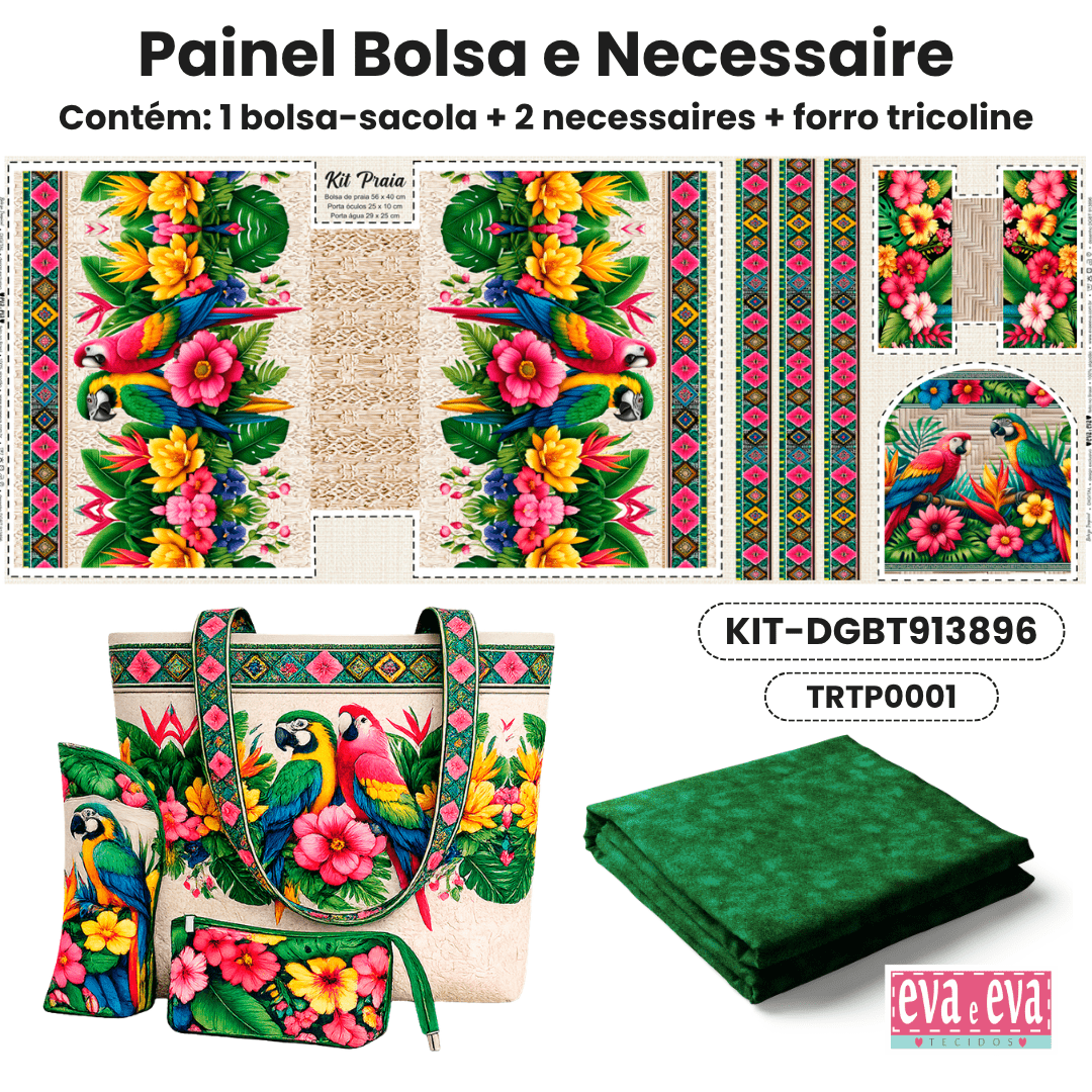 KIT BOLSA | PAINEL DE TECIDO SARJA IMPERMEÁVEL | BELEZA TROPICAL | KIT-DGBT913896