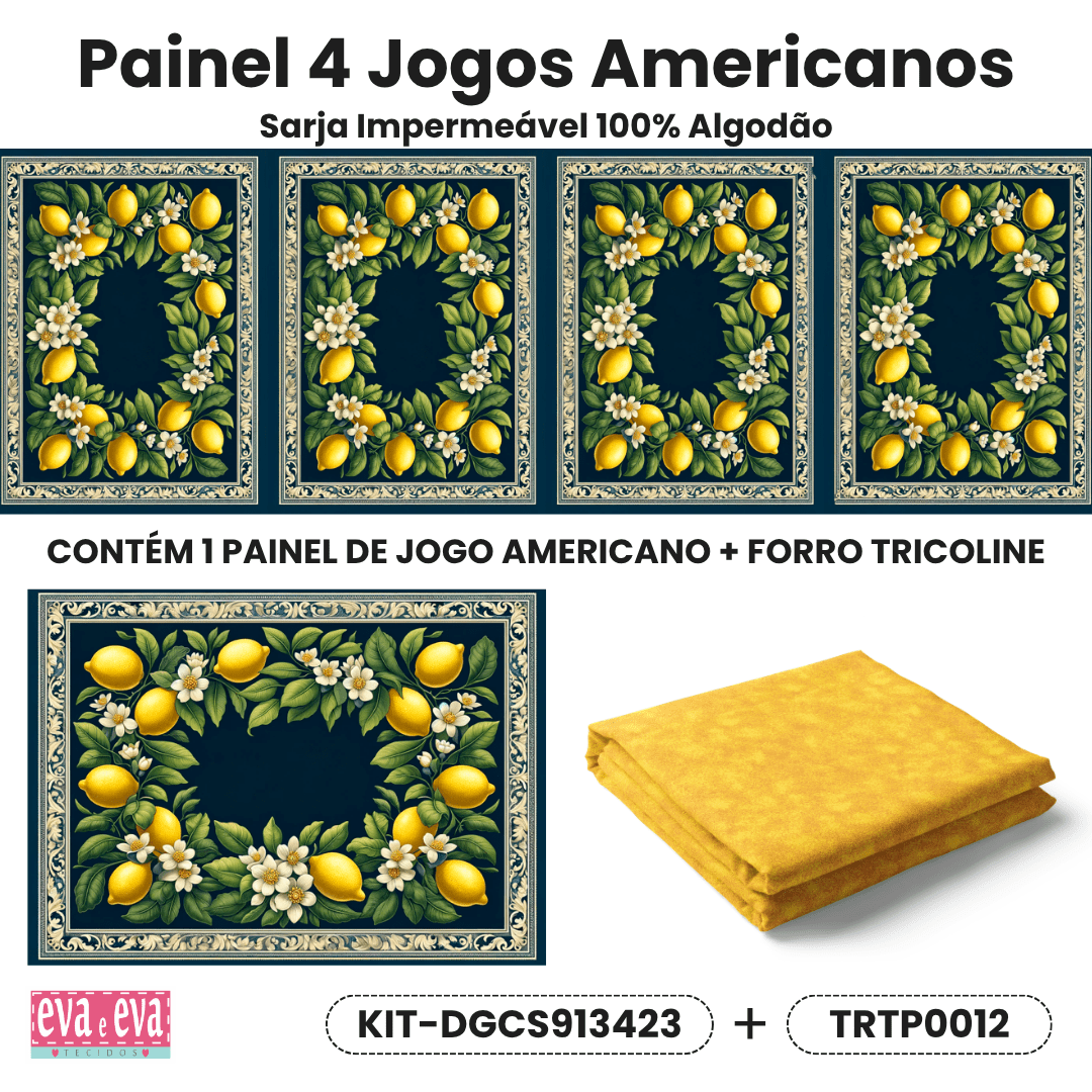 KIT JOGO AMERICANO | PAINEL DE TECIDO SARJA IMPERMEÁVEL | CHARME SICILIANO | KIT-DGCS913423