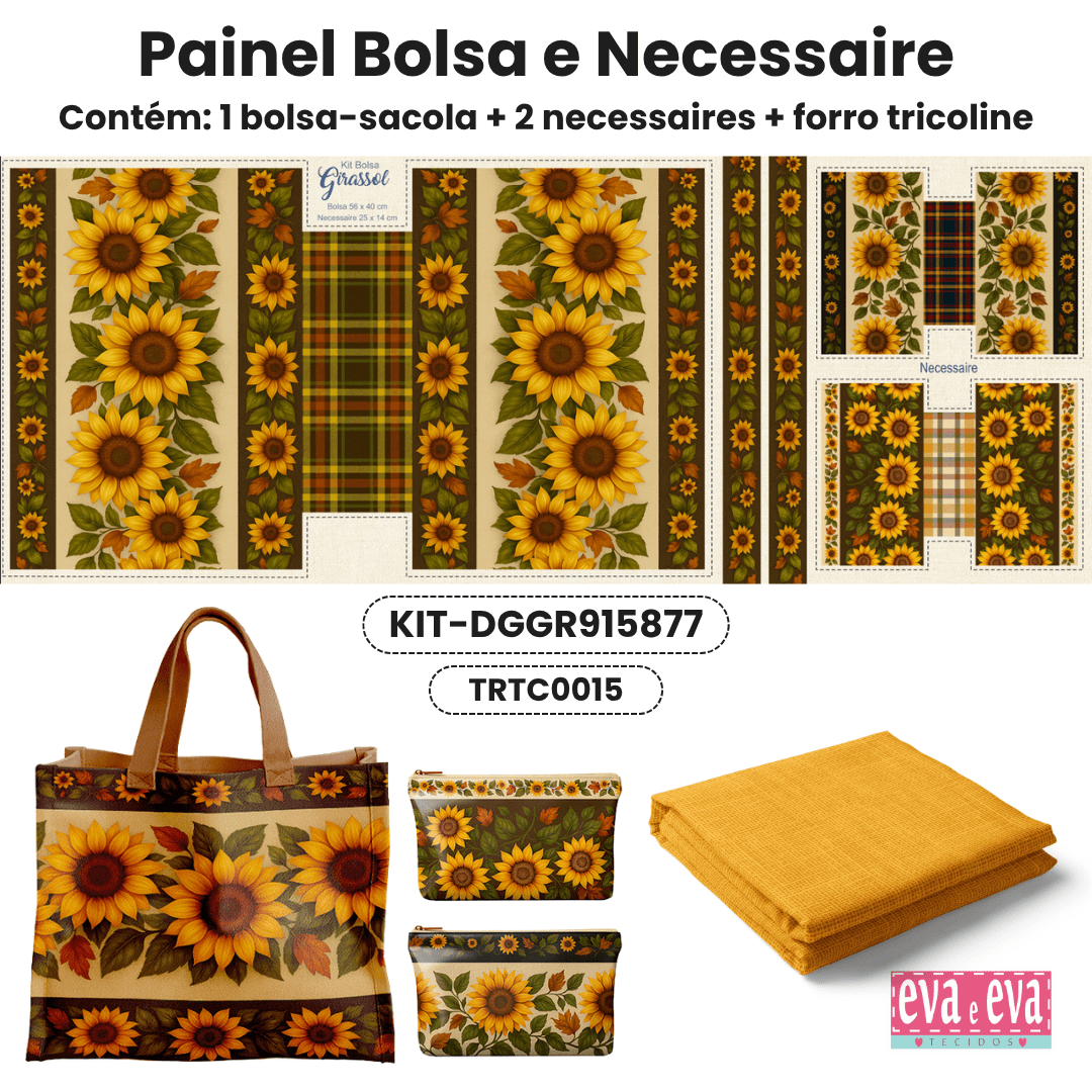 KIT BOLSA | PAINEL DE TECIDO SARJA IMPERMEÁVEL | FLORAL - CAMPOS DE GIRASSOL | KIT-DGGR915877