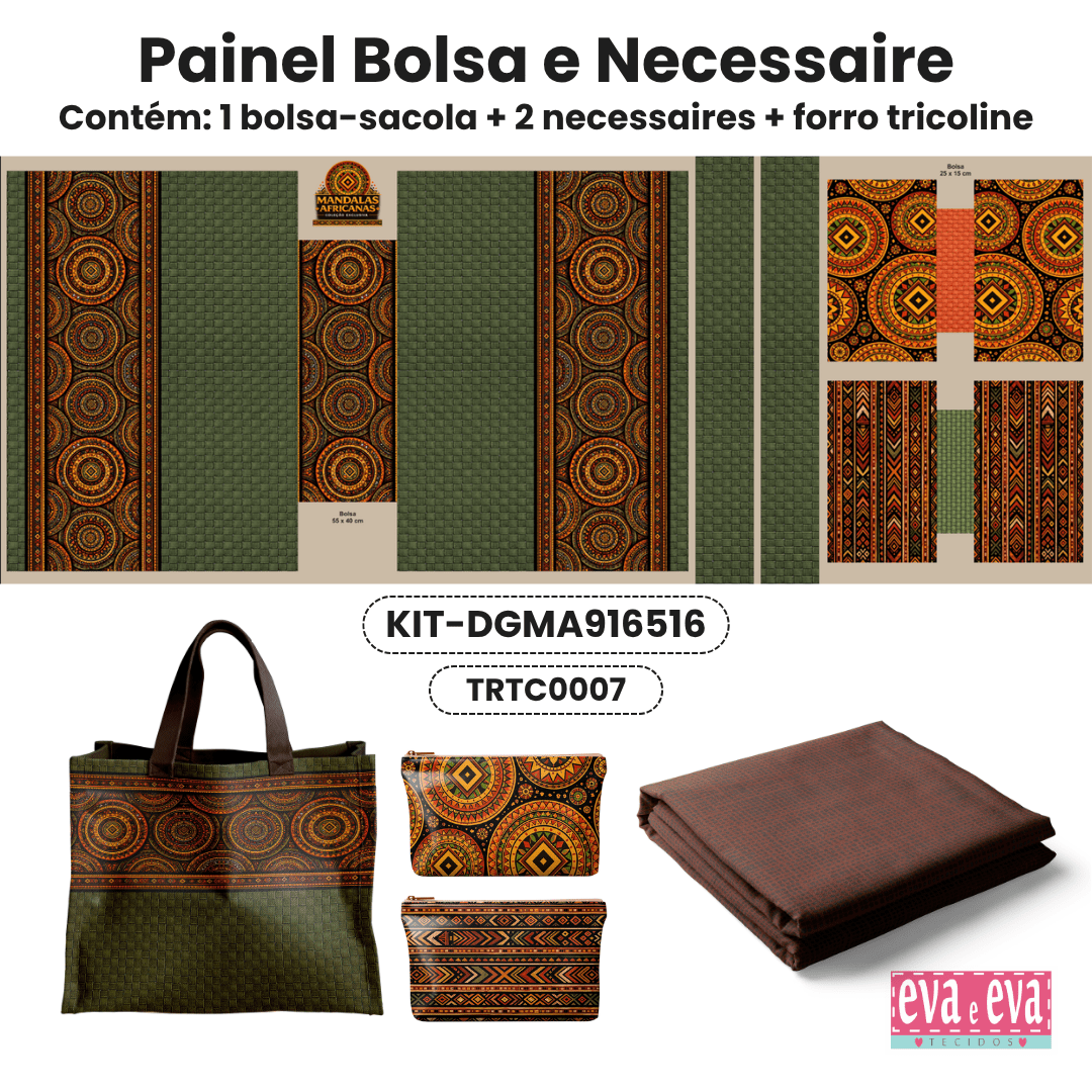 KIT BOLSA | PAINEL DE TECIDO SARJA IMPERMEÁVEL | MANDALAS AFRICANAS | KIT-DGMA916516