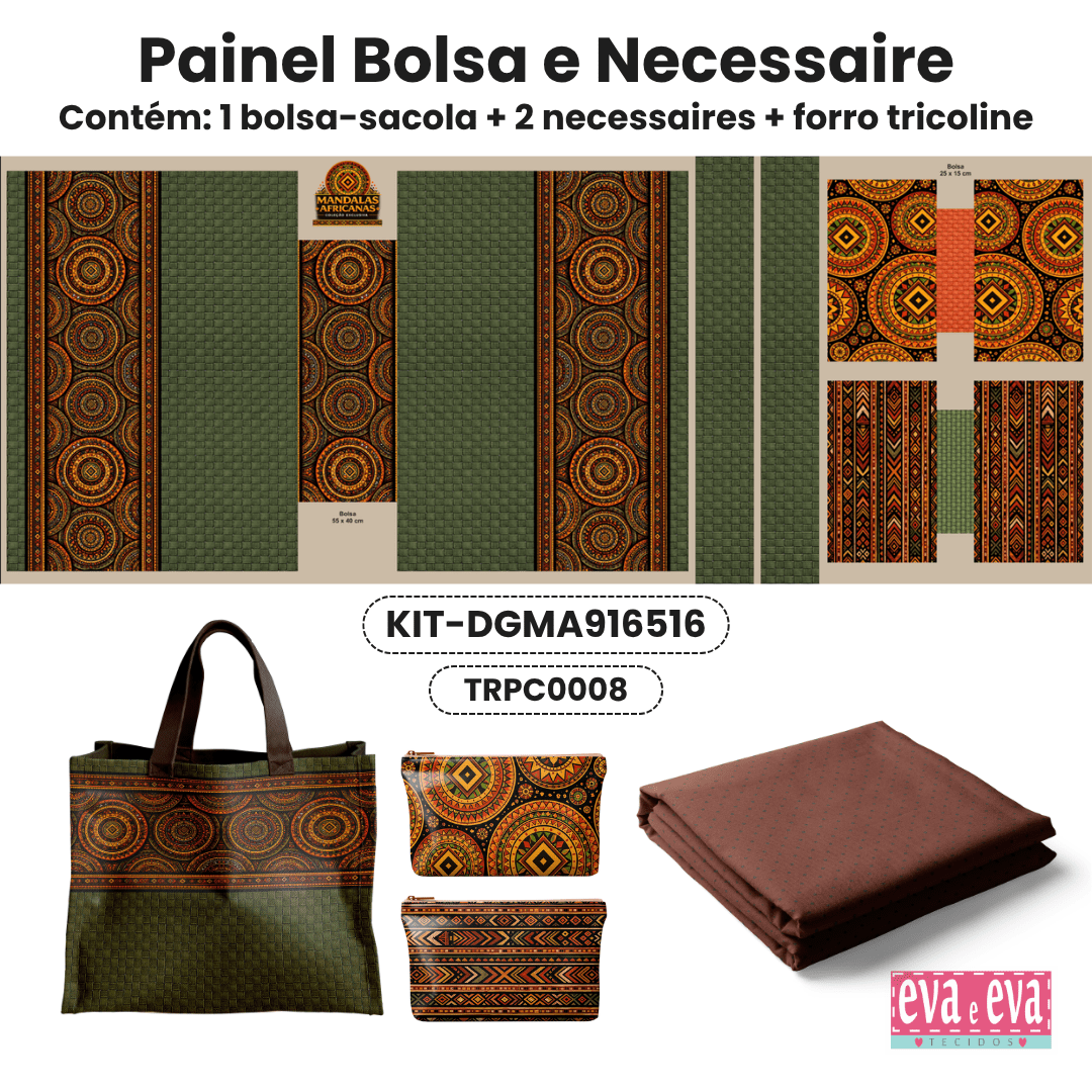 KIT BOLSA | PAINEL DE TECIDO SARJA IMPERMEÁVEL | MANDALAS AFRICANAS | KIT-DGMA916516