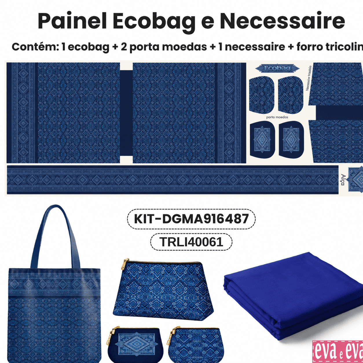 KIT ECOBAG | PAINEL DE TECIDO SARJA IMPERMEÁVEL COM FORO EM TRICOLINE | MANDALAS AFRICANAS | KIT-DGMA916487