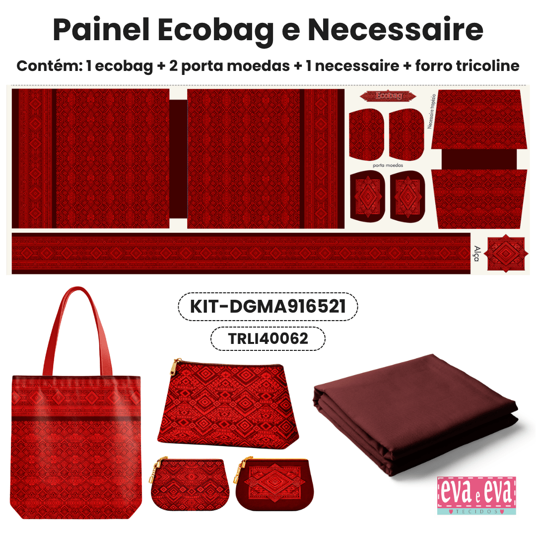 KIT ECOBAG |  PAINEL DE TECIDO SARJA IMPERMEÁVEL COM FORO EM TRICOLINE | MANDALAS AFRICANAS | KIT-DGMA916521