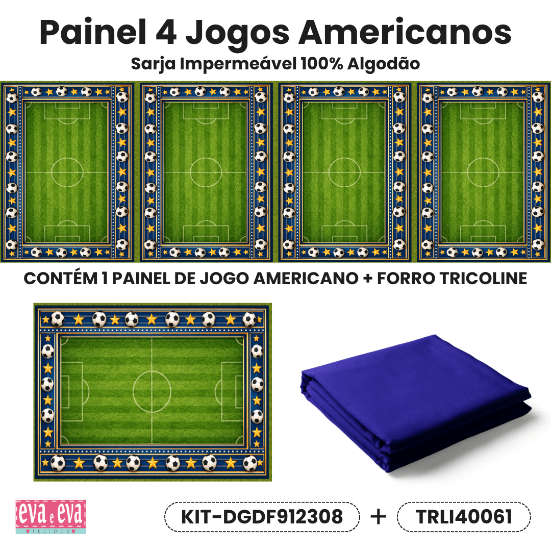 KIT JOGO AMERICANO| PAINEL DE TECIDO SARJA IMPERMEÁVEL | DOMINGO DE FUTEBOL | KIT-DGDF912308