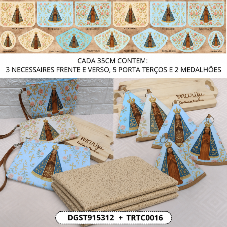 KIT NECESSAIRE E PORTA TERÇO | PAINEL DE TECIDO SARJA IMPERMEÁVEL | RELIGIOSO | KIT-DGST915312