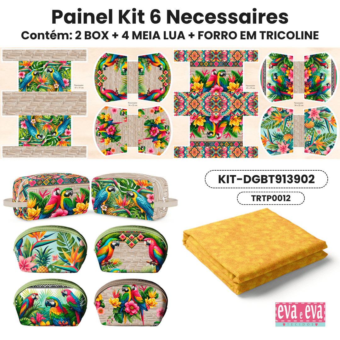 Tecido Painel em Sarja Impermeável 100% Algodão | Kit 6 Necessaires | Floral - Beleza Tropical| KIT-DGBT913902