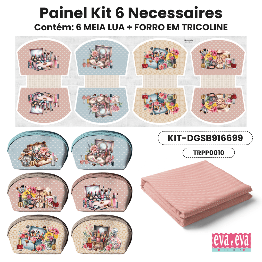 Tecido Painel em Sarja Impermeável 100% Algodão | Kit 6 Necessaires | Floral - Studio Beleza | KIT-DGSB916699
