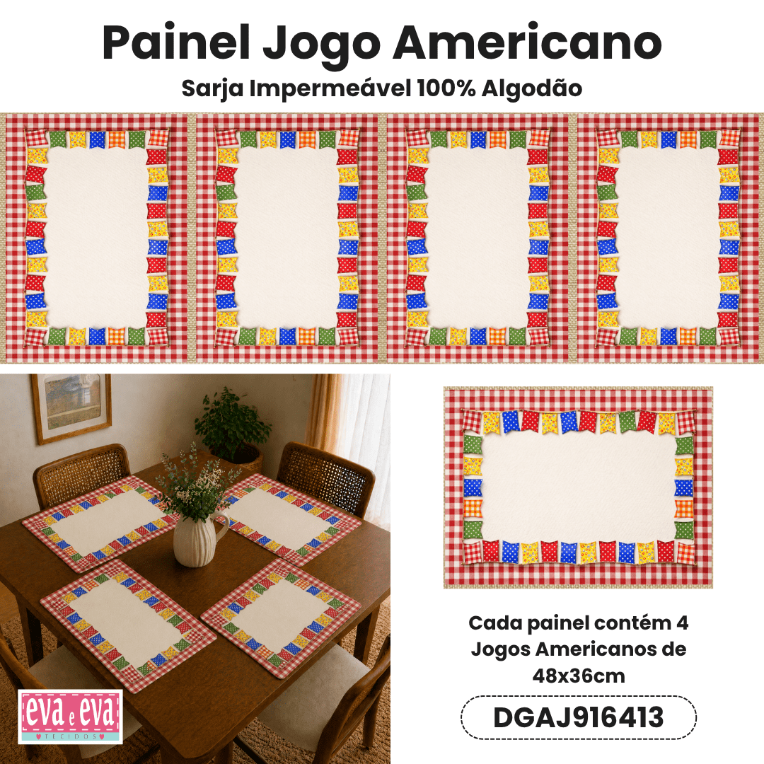 TECIDO SARJA IMPERMEAVEL 100% ALGODÃO - ARRAIÁ JUNINO - JOGO AMERICANO FESTA JUNINA - DGAJ916413