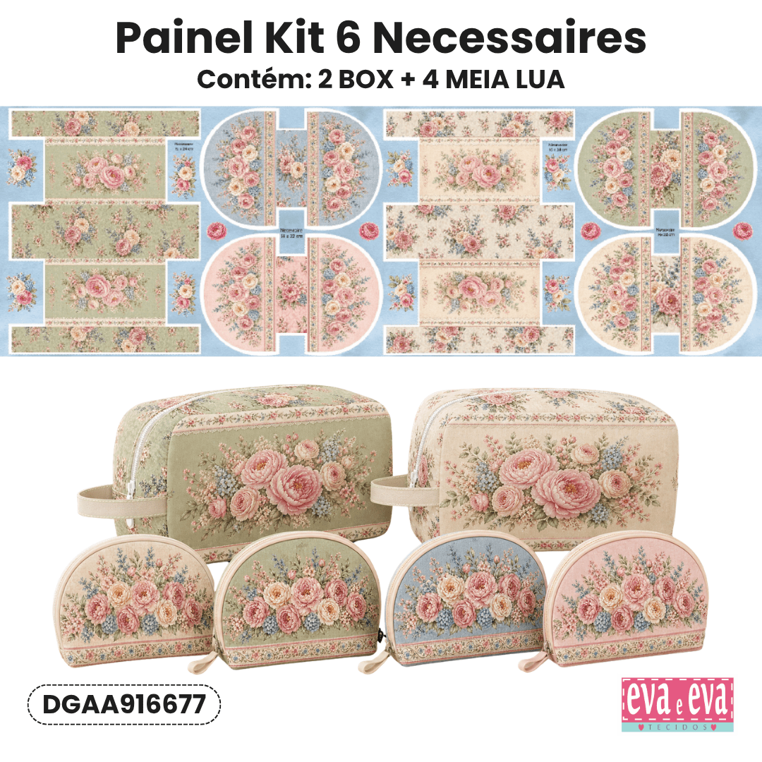 TECIDO SARJA IMPERMEAVEL 100% ALGODÃO - ATELIÊ DO AMOR - KIT NECESSAIRE - FLORAL - DGAA916677