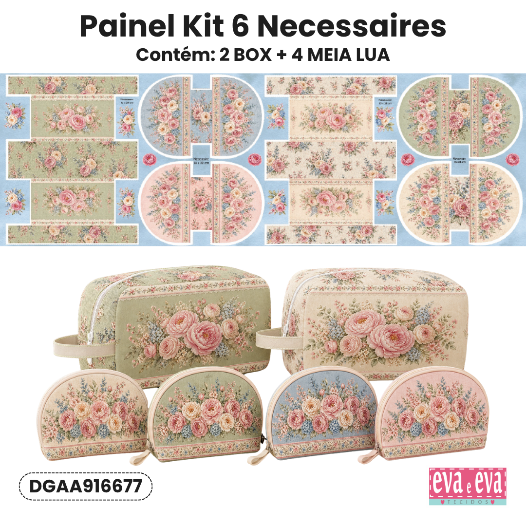 Painel 6 Necessaires em Tecido Sarja Impermeável 100% Algodão – Ateliê do Amor DGAA916677