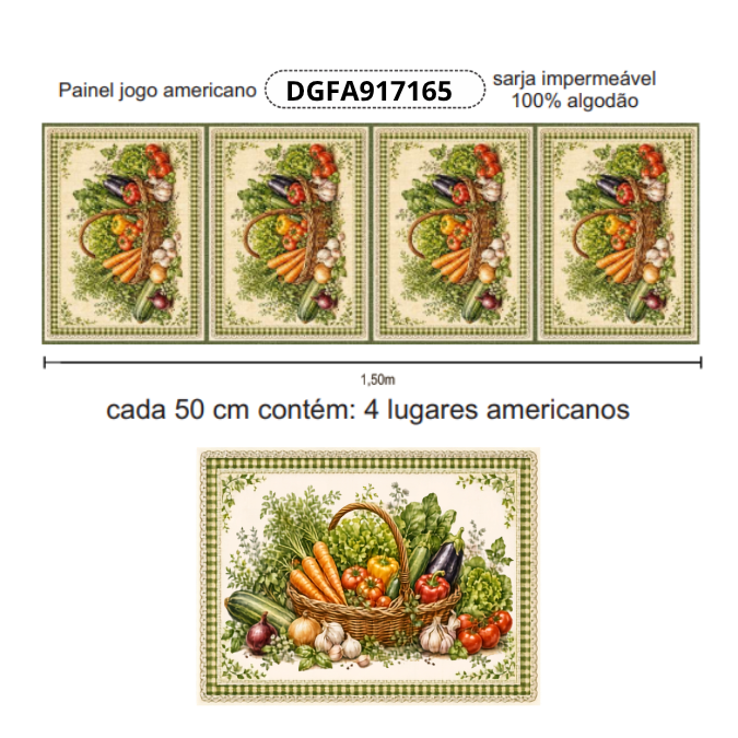 Painel Jogo Americano Legumes em Tecido Sarja Impermeável 100% Algodão – Feira da Fazenda DGFA917165