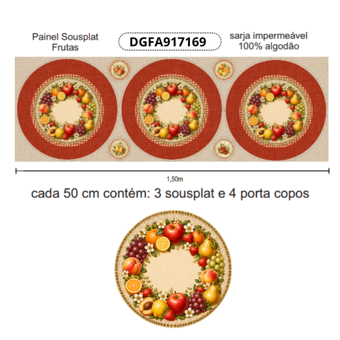 Painel Sousplat Frutas em Tecido Sarja Impermeável 100% Algodão – Feira da Fazenda DGFA917169
