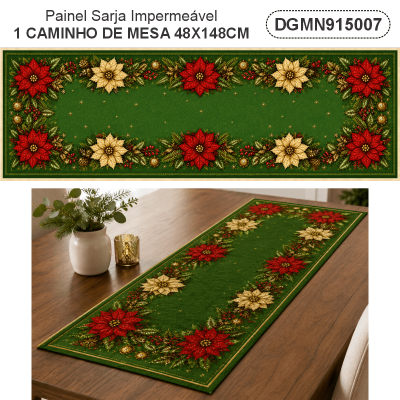 TECIDO SARJA IMPERMEAVEL 100% ALGODÃO - MAGIA DE NATAL - CAMINHO DE MESA - DGMN915007