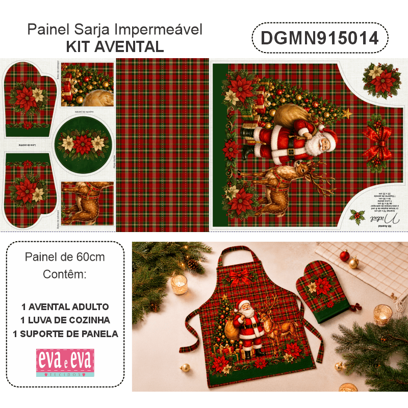 TECIDO SARJA IMPERMEAVEL 100% ALGODÃO - MAGIA DE NATAL - KIT AVENTAL - DGMN915014