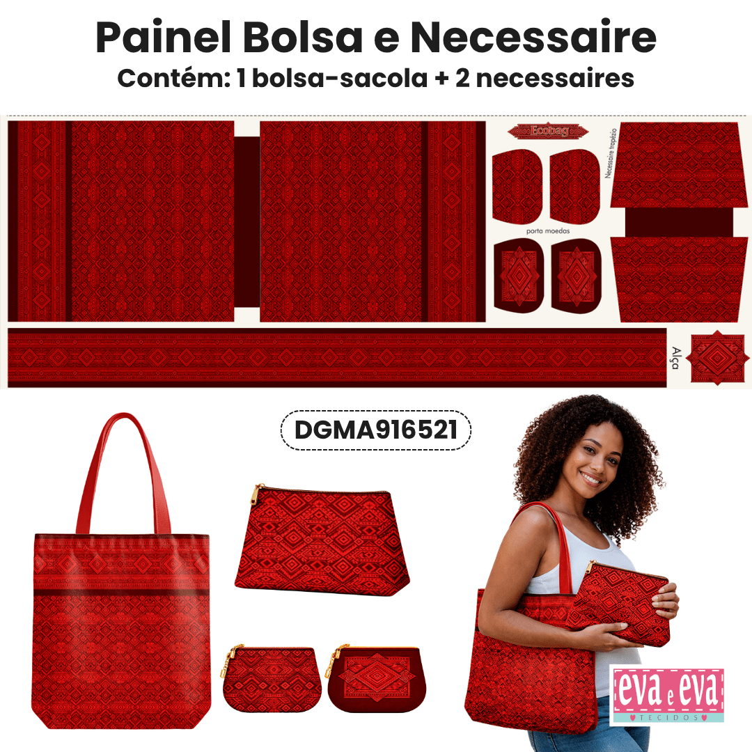 TECIDO SARJA IMPERMEAVEL 100% ALGODÃO - MANDALAS AFRICANAS - ECOBAG E NECESSAIRE VERMELHA-DGMA916521