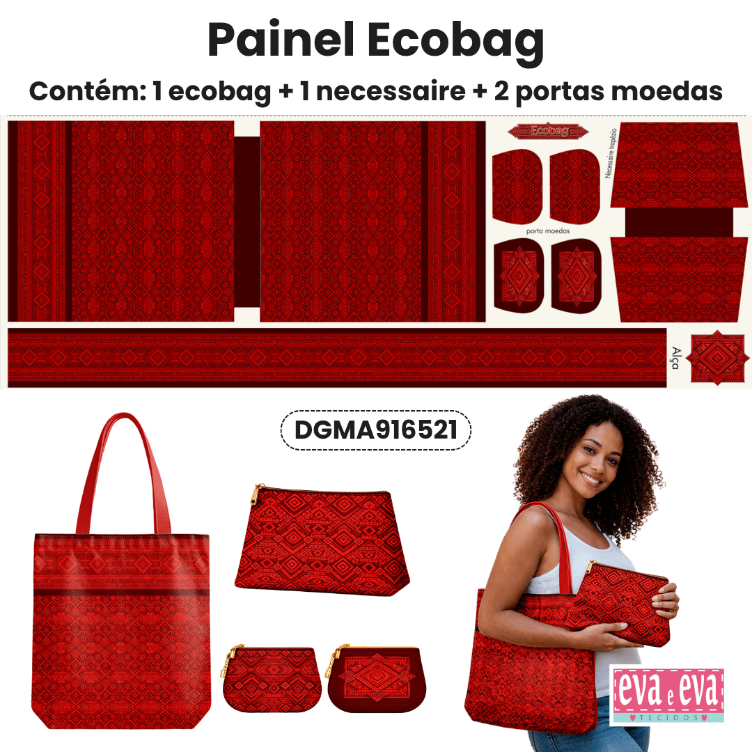 TECIDO SARJA IMPERMEAVEL 100% ALGODÃO - MANDALAS AFRICANAS - ECOBAG E NECESSAIRE VERMELHA-DGMA916521