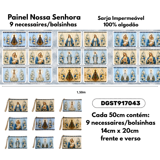 Painel 9 Necessaires Nossa Senhora em Tecido Sarja Impermeável 100% Algodão – Mensagens de Fé DGST917043