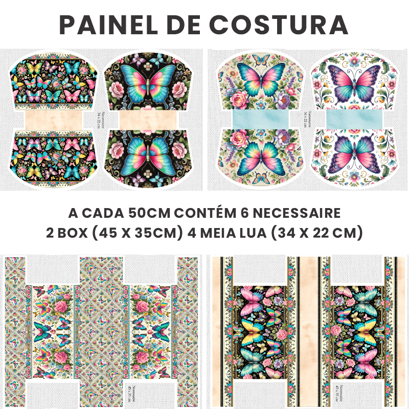 TECIDO SARJA IMPERMEAVEL DIGITAL EXCLUSIVO 100% ALGODÃO-BORBOLETAS ENCANTADAS-NECESSAIRE-DGBE914255