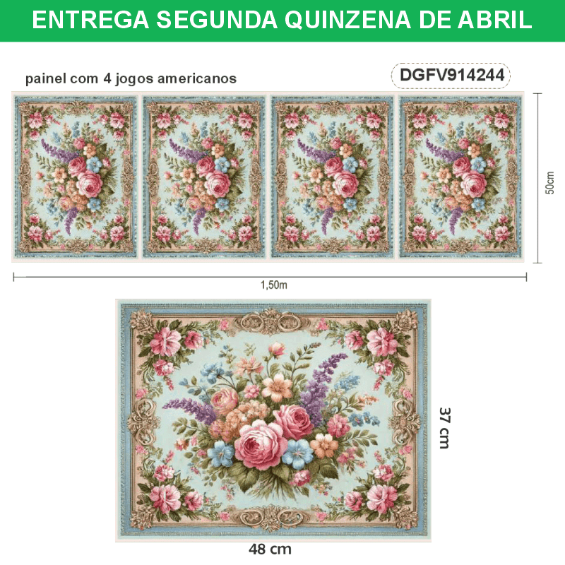 TECIDO SARJA IMPERMEAVEL DIGITAL EXCLUSIVO 100% ALGODÃO- FLORES VINTAGE-JOGO AMERICANO-DGFV914244