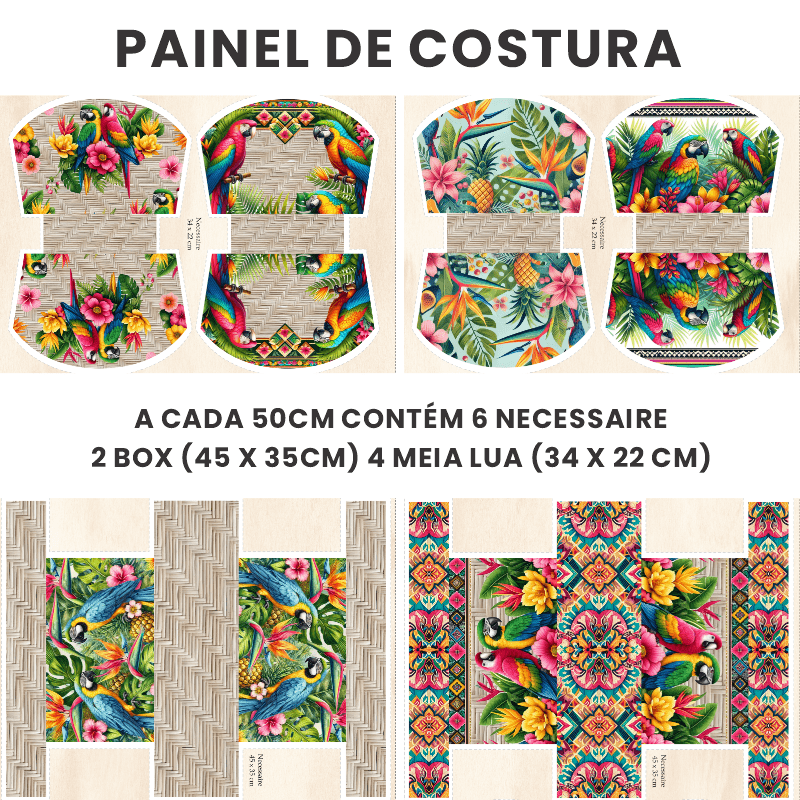 TECIDO SARJA IMPERMEAVEL ESTAMPADO EXCLUSIVO 100% ALGODÃO-BELEZA TROPICAL-NECESSAIRE-DGBT913902