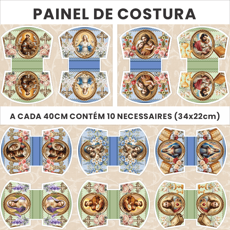 TECIDO SARJA IMPERMEAVEL ESTAMPADO DIGITAL EXCLUSIVO 100% ALGODÃO- NECESSAIRE RELIGIOSO -DGST914015
