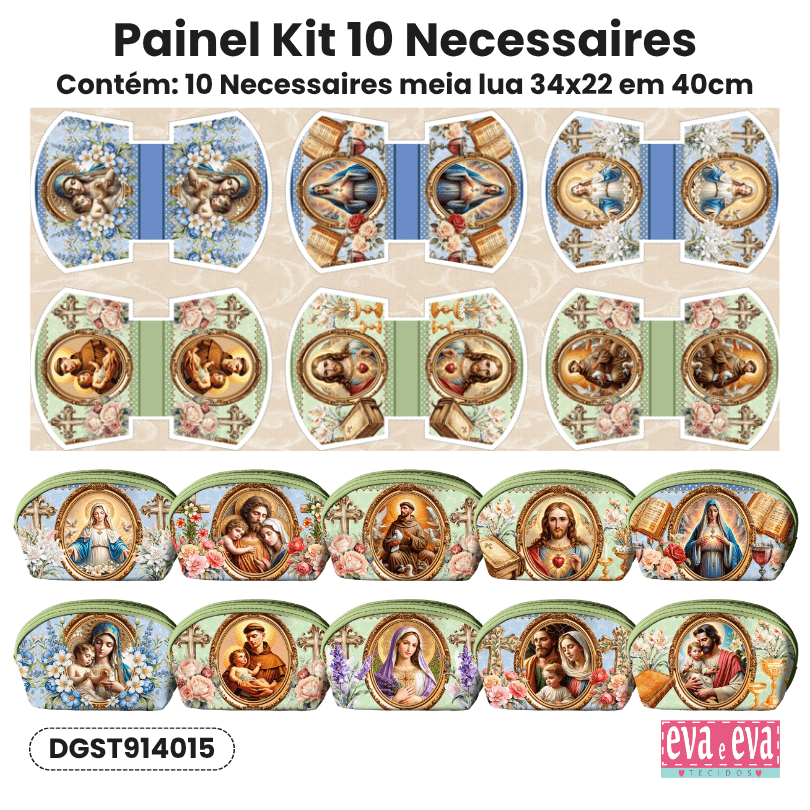 Tecido Painel Costura Criativa Kit 10 Necessaire Sarja Impermeável 100% Algodão - SANTOS RELIGIOSO DGST914015