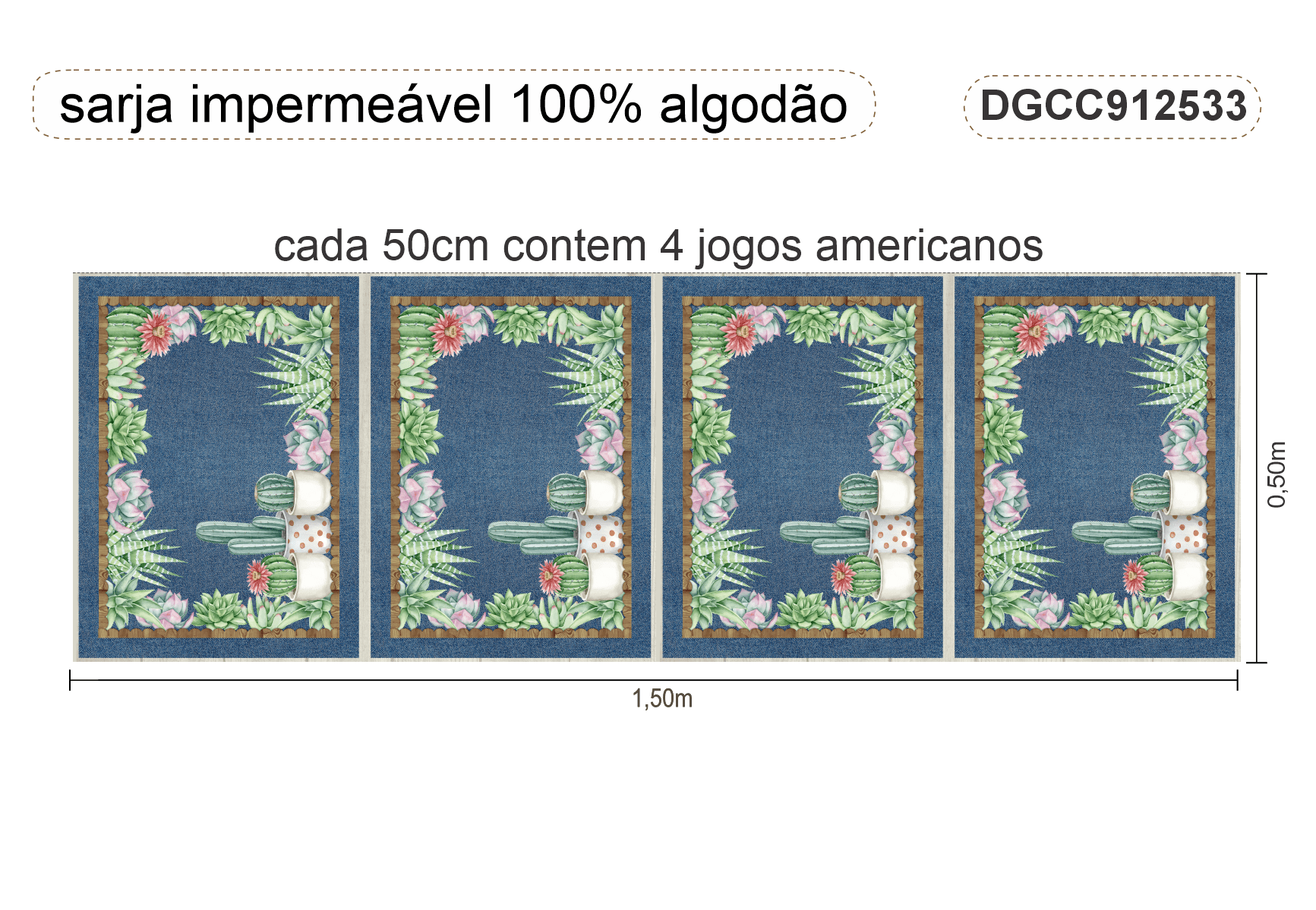 Coleção Cactus & Cia - Tecidos Tricoline 100% Algodão