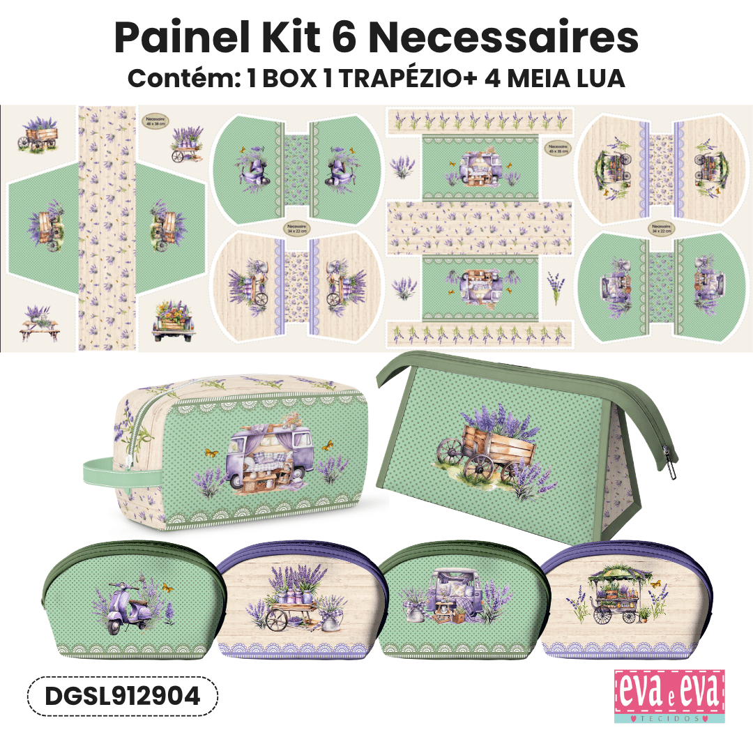PAINEL EM TECIDO DE SARJA IMPERMEÁVEL 100% ALGODÃO COM 6 NECESSAIRES - SIMPLESMENTE LAVANDA DGSL912904