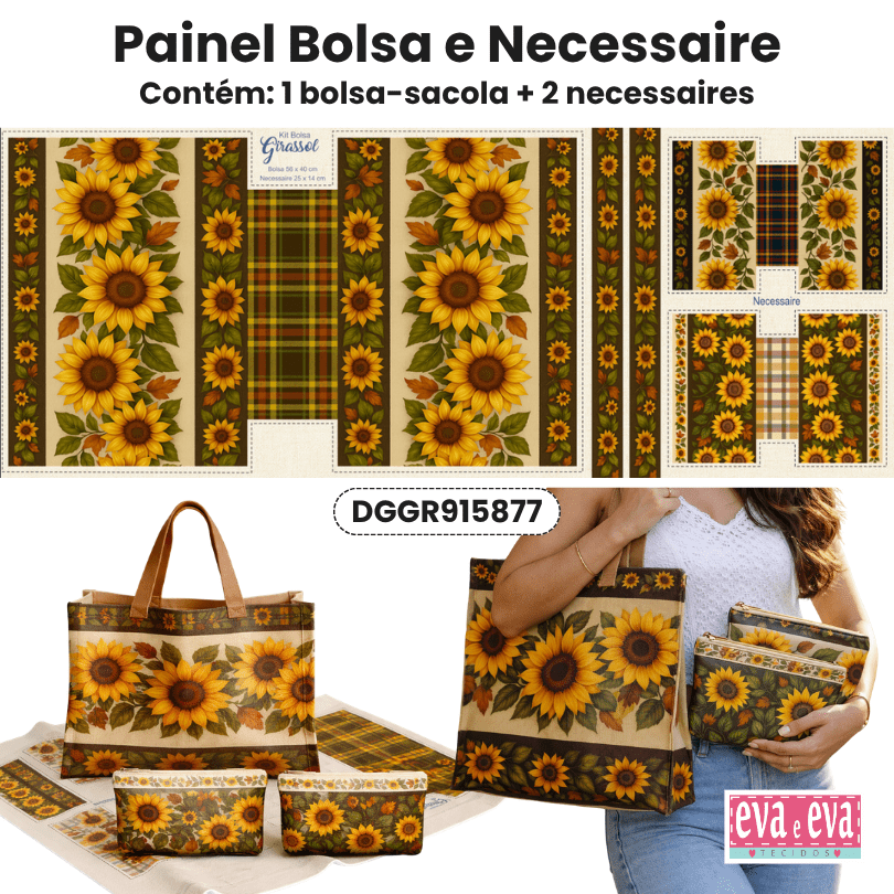 TECIDO SARJA IMPERMEAVEL EXCLUSIVO 100% ALGODÃO -CAMPOS DE GIRASSOL- BOLSA E NECESSAIRE -DGGR915877