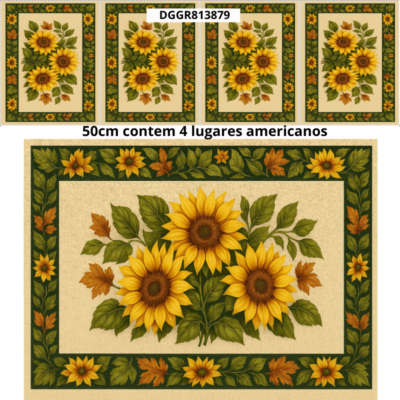 TECIDO SARJA IMPERMEAVEL EXCLUSIVO 100% ALGODÃO - CAMPOS DE GIRASSOL - JOGO AMERICANO - DGGR813879