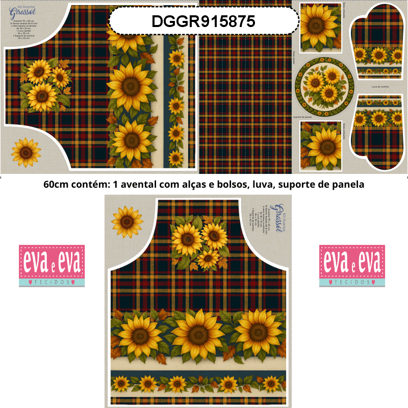 TECIDO SARJA IMPERMEAVEL EXCLUSIVO 100% ALGODÃO - CAMPOS DE GIRASSOL - KIT AVENTAL - DGGR915875