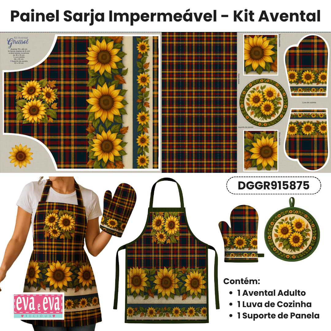 Tecido Painel Costura Criativa Kit Avental Sarja Impermeável 100% Algodão - CAMPOS DE GIRASSOL - DGGR915875