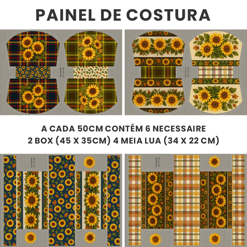 TECIDO SARJA IMPERMEAVEL EXCLUSIVO 100% ALGODÃO - CAMPOS DE GIRASSOL - KIT NECESSAIRE - DGGR915878