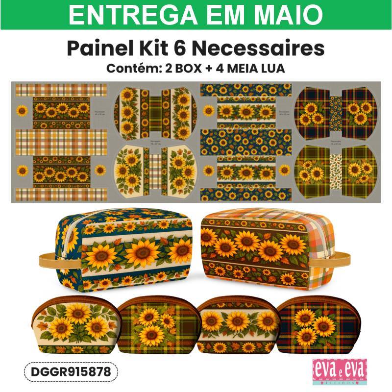 TECIDO SARJA IMPERMEAVEL EXCLUSIVO 100% ALGODÃO - CAMPOS DE GIRASSOL - KIT NECESSAIRE - DGGR915878