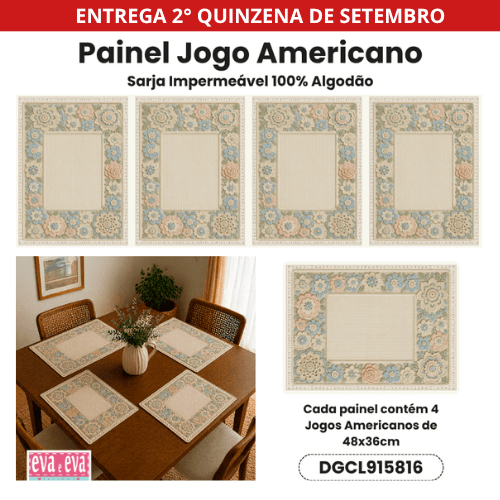Tecido Sarja Impermeável Painel com 4 Jogos Americanos Mesa Posta Croche Floral 3D Costura Criativa DIY - DGCL915816