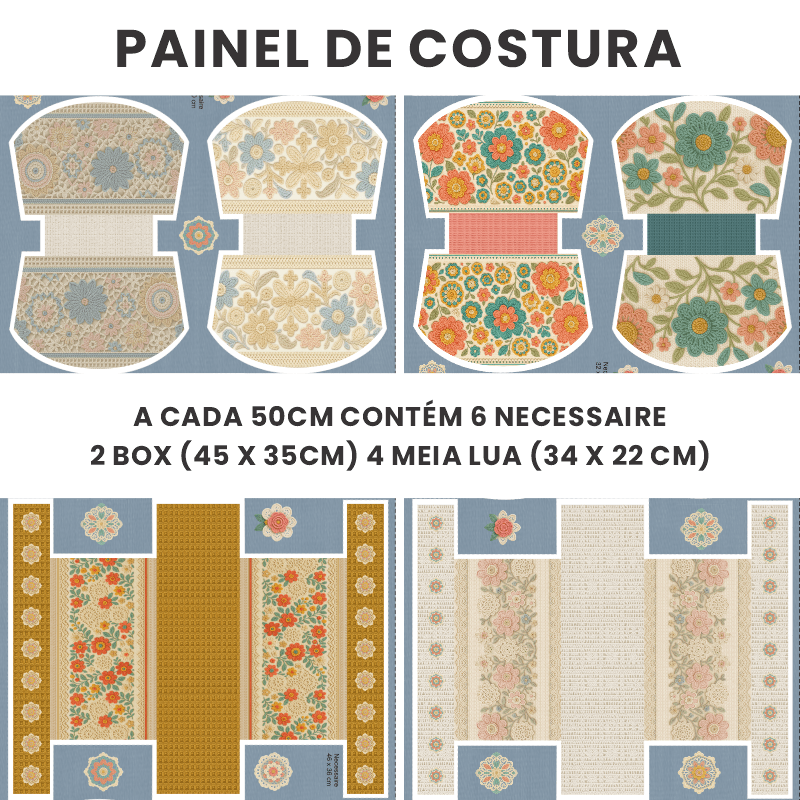 TECIDO SARJA IMPERMEAVEL EXCLUSIVO 100% ALGODÃO - CROCHÊ COLORÉ - KIT NECESSAIRE - DGCL915813