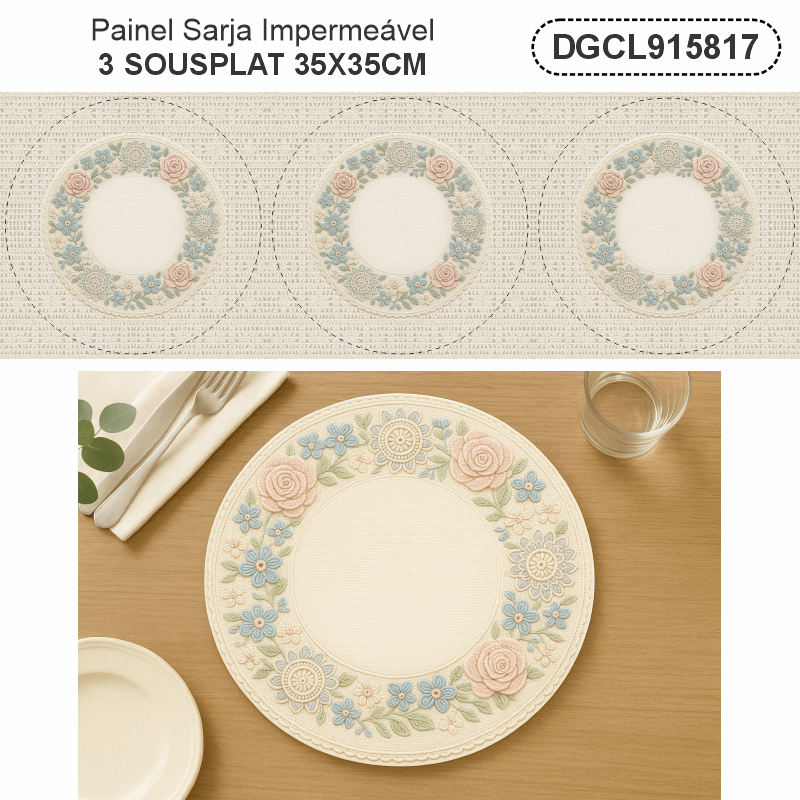 TECIDO SARJA IMPERMEAVEL EXCLUSIVO 100% ALGODÃO - CROCHÊ COLORÉ - SOUSPLAT - DGCL915817