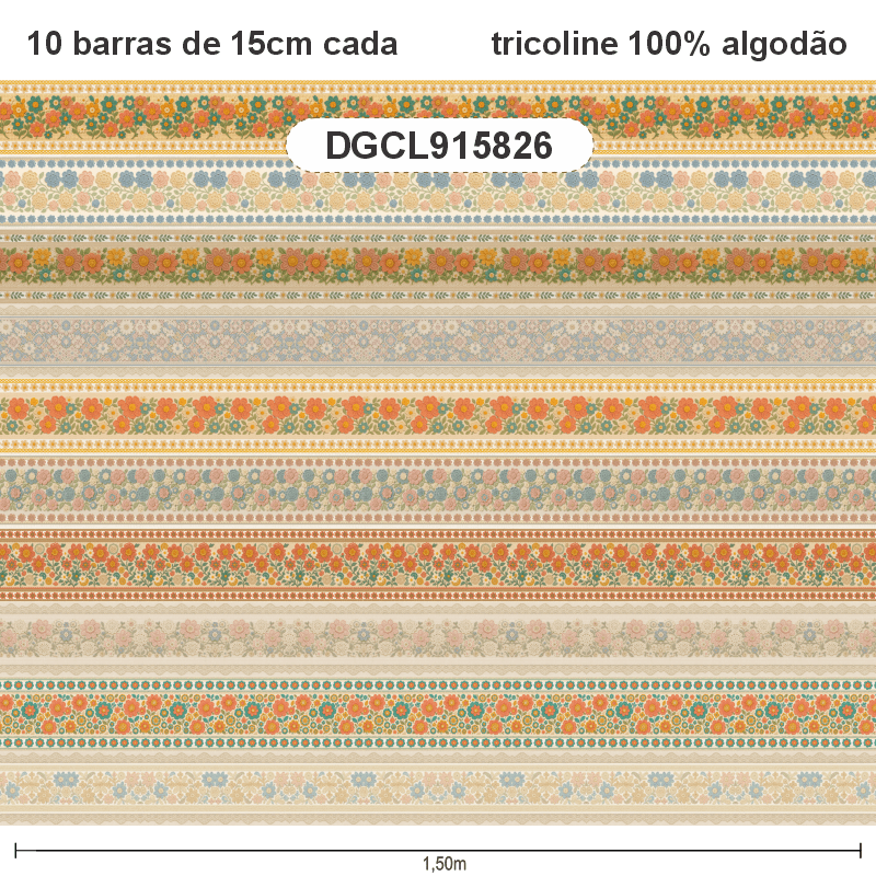 TECIDO TRICOLINE EXCLUSIVO 100% ALGODÃO - CROCHÊ COLORÊ - BARRADO FLORAL - DGCL915826