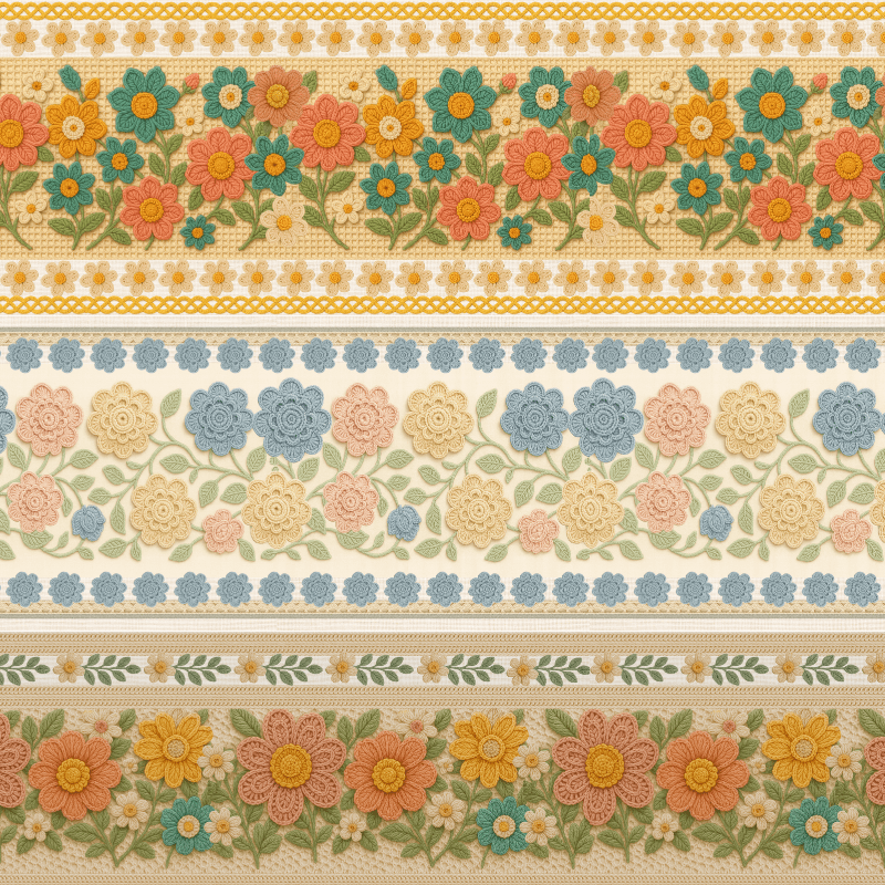 TECIDO TRICOLINE EXCLUSIVO 100% ALGODÃO - CROCHÊ COLORÊ - BARRADO FLORAL - DGCL915826