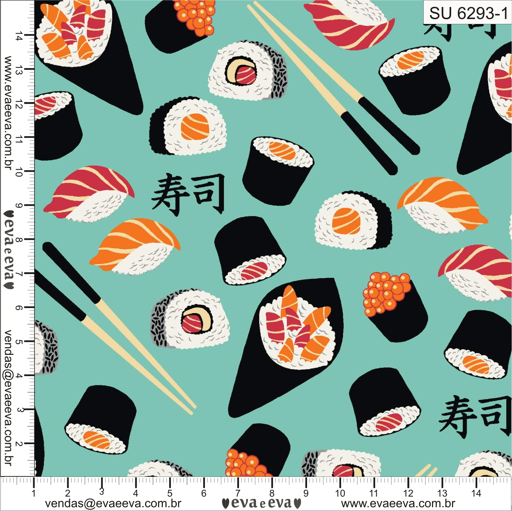 Tecido tricoline estampada da Eva e Eva - coleção Sushi bar - SU6293-1