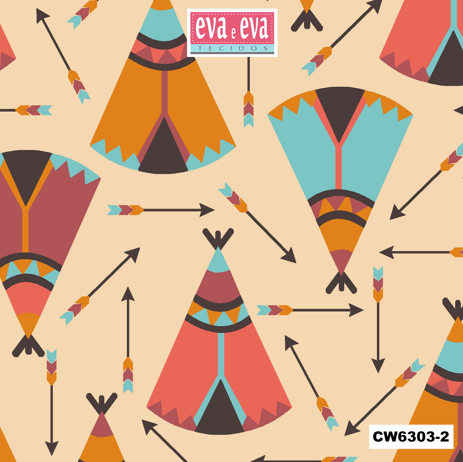 Tecido tricoline estampada da Eva e Eva -  Coleção Cowboys e Indios - CW6303-2