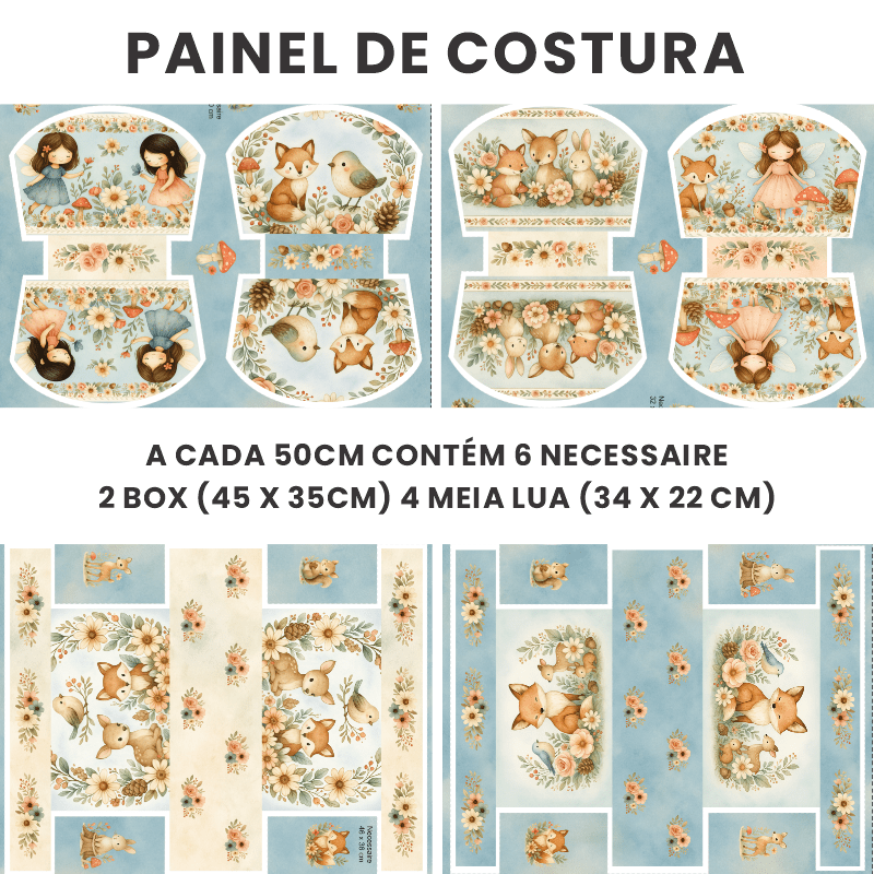 TECIDO SARJA IMPERMEAVEL EXCLUSIVO 100% ALGODÃO - FLORESTA ENCANTADA - KIT NECESSAIRE - DGFE915839