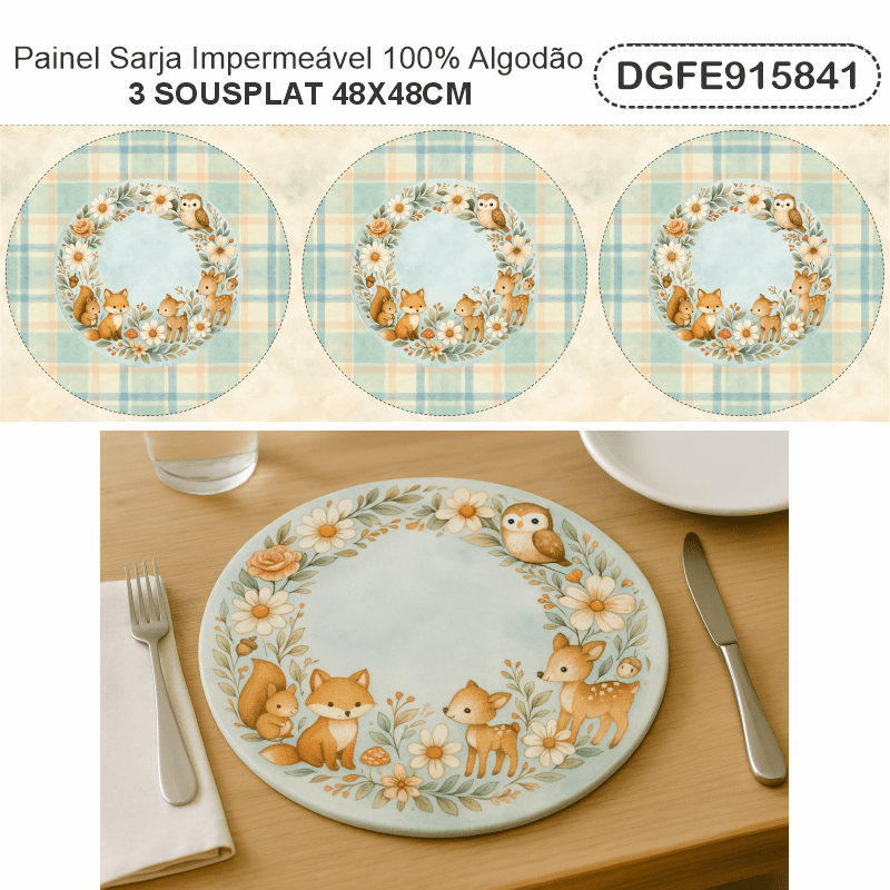 TECIDO SARJA IMPERMEAVEL EXCLUSIVO 100% ALGODÃO - FLORESTA ENCANTADA - SOUSPLAT - DGFE915841