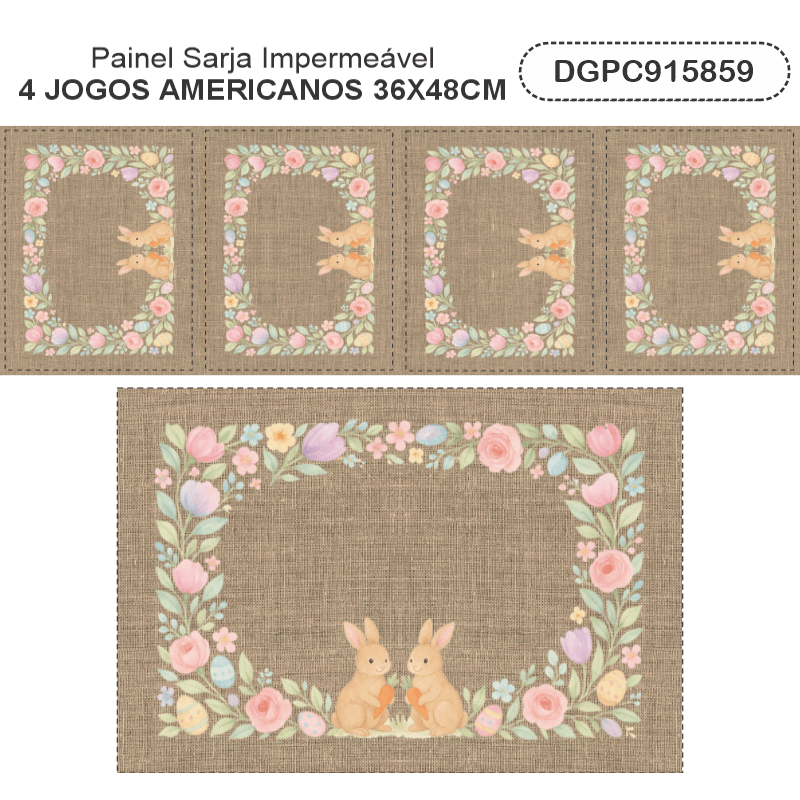 TECIDO SARJA IMPERMEAVEL EXCLUSIVO 100% ALGODÃO- PÁSCOA DOS COELHINHOS - JOGO AMERICANO -DGPC915859