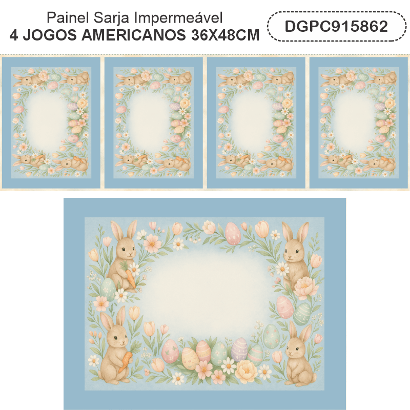 TECIDO SARJA IMPERMEAVEL EXCLUSIVO 100% ALGODÃO- PÁSCOA DOS COELHINHOS - JOGO AMERICANO -DGPC915862